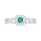 Lab Grown Emerald Princess Cut Promise Ring with Diamond Halo AAAA - Rosec Jewels