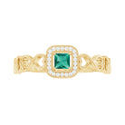 Lab Grown Emerald Princess Cut Promise Ring with Diamond Halo AAAA - Rosec Jewels