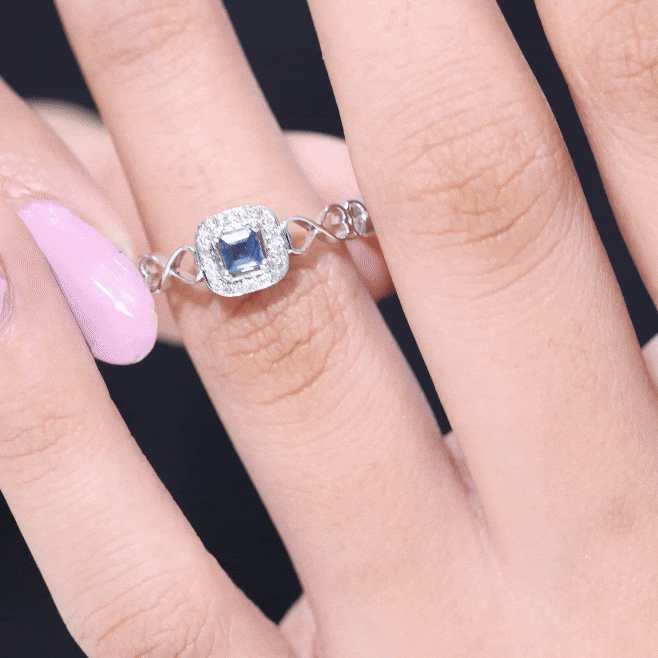 Natural Princess Cut Blue Sapphire Diamond Promise Ring with Infinity Heart Shank AAA - Rosec Jewels