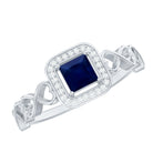 Natural Princess Cut Blue Sapphire Diamond Promise Ring with Infinity Heart Shank AAA - Rosec Jewels