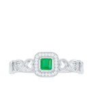 Rosec Jewels-Natural Princess Cut Emerald Diamond Promise Ring For Her