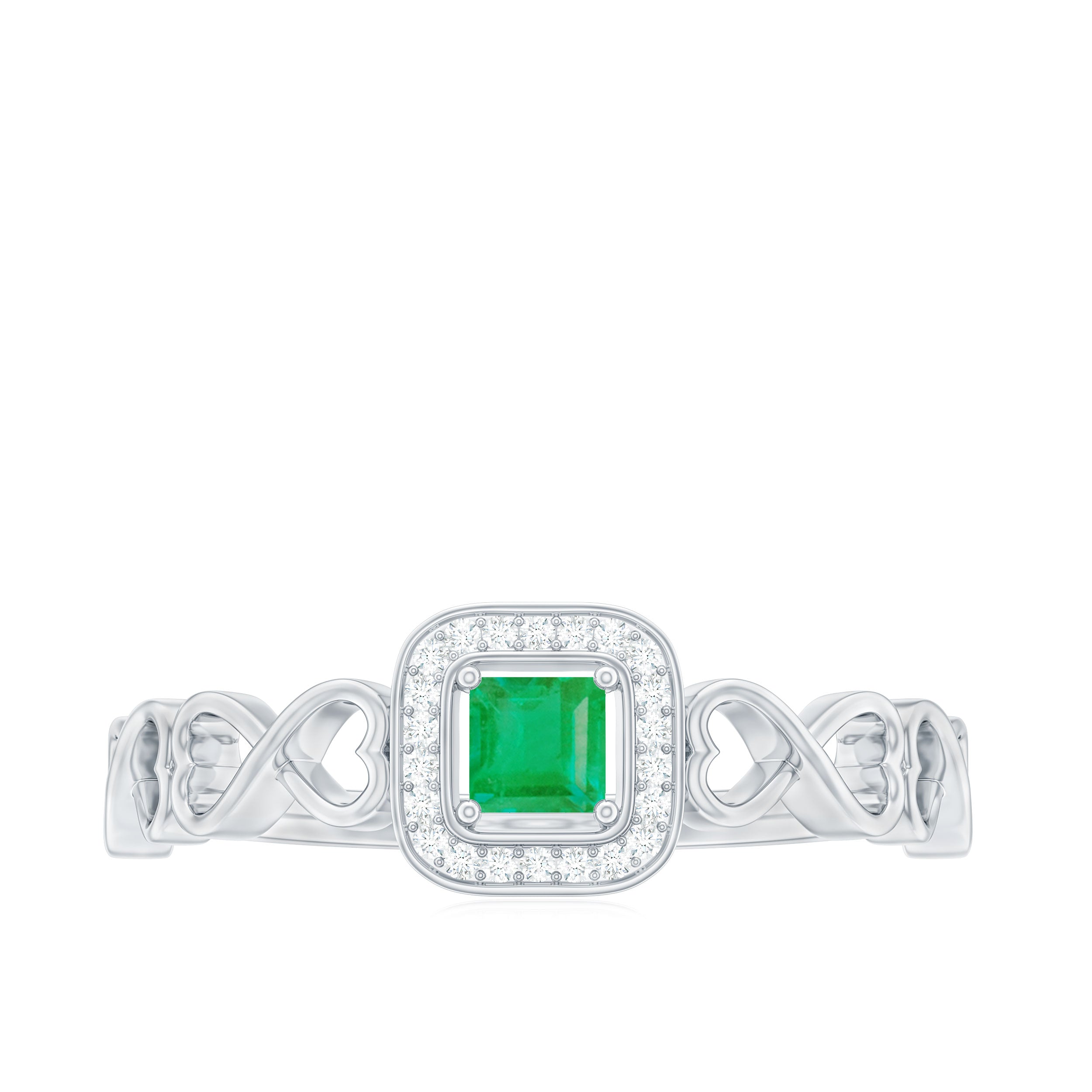 Rosec Jewels-Natural Princess Cut Emerald Diamond Promise Ring For Her