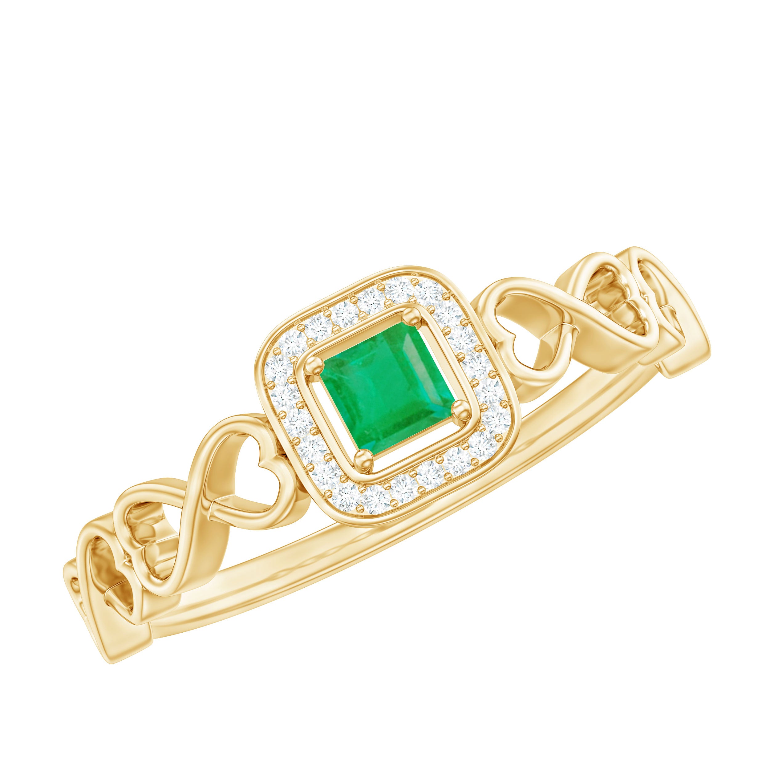 Rosec Jewels-Natural Princess Cut Emerald Diamond Promise Ring For Her