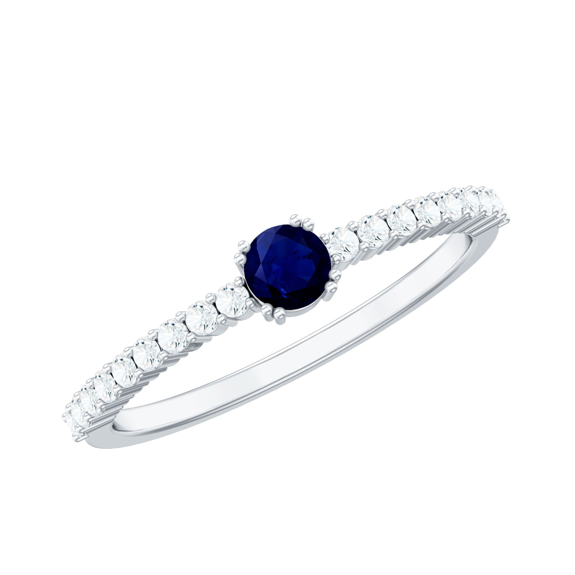 Round Blue Sapphire Dainty Promise Ring with Diamond