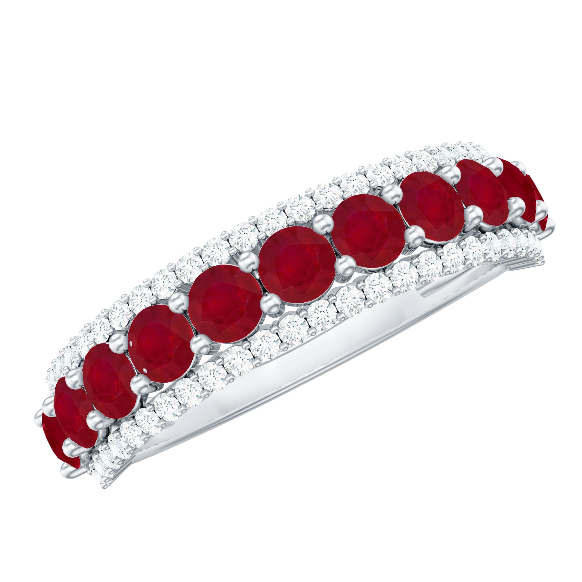 Natural Ruby Diamond Half Eternity Anniversary Band Ring for Women AAA - Rosec Jewels