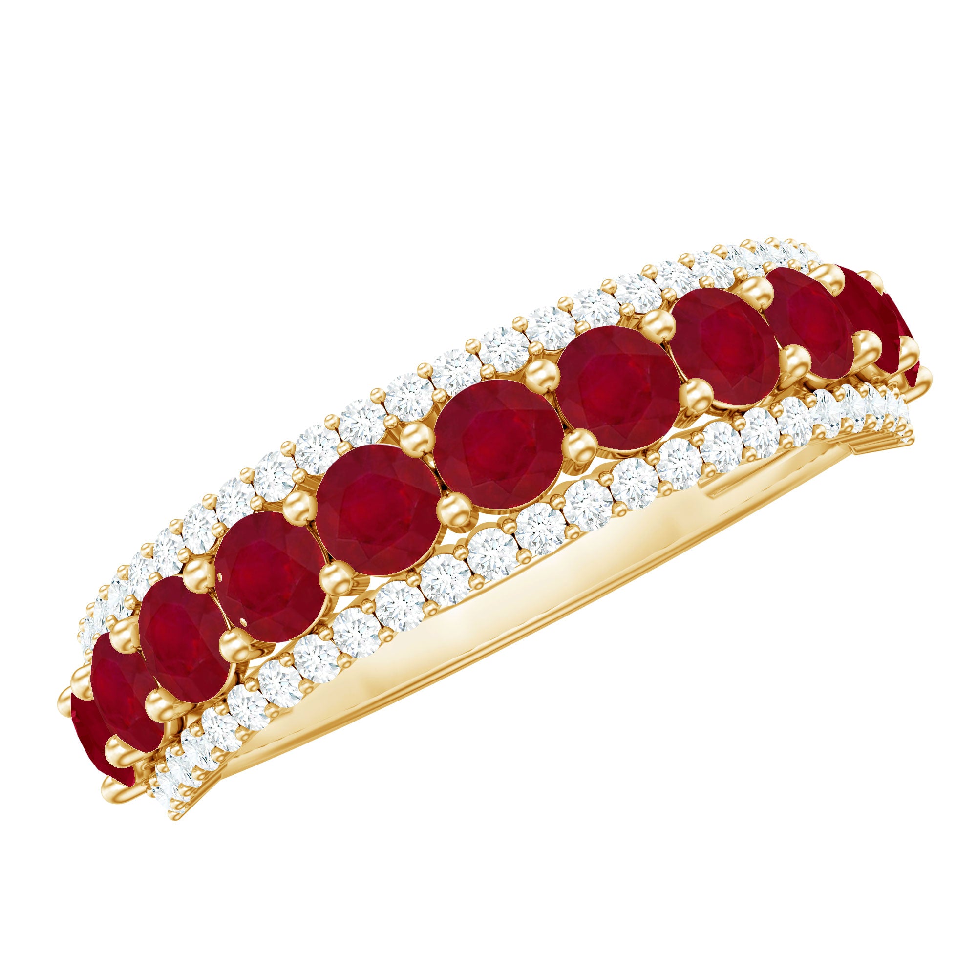 Natural Ruby Diamond Half Eternity Anniversary Band Ring for Women AAA - Rosec Jewels