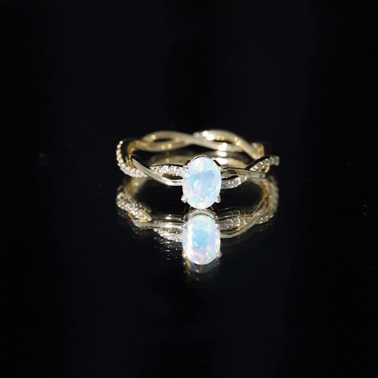 1 Carat Natural Opalescent Oval Engagement Ring with Diamond Braided Shank AAA - Rosec Jewels
