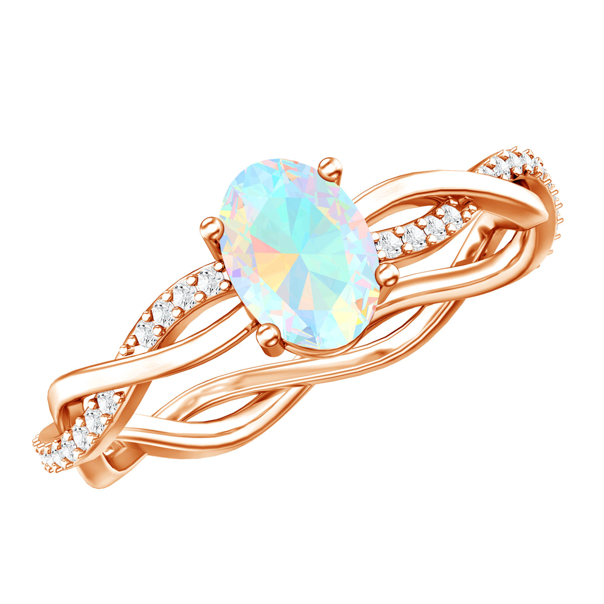 1 Carat Natural Opalescent Oval Engagement Ring with Diamond Braided Shank AAA - Rosec Jewels