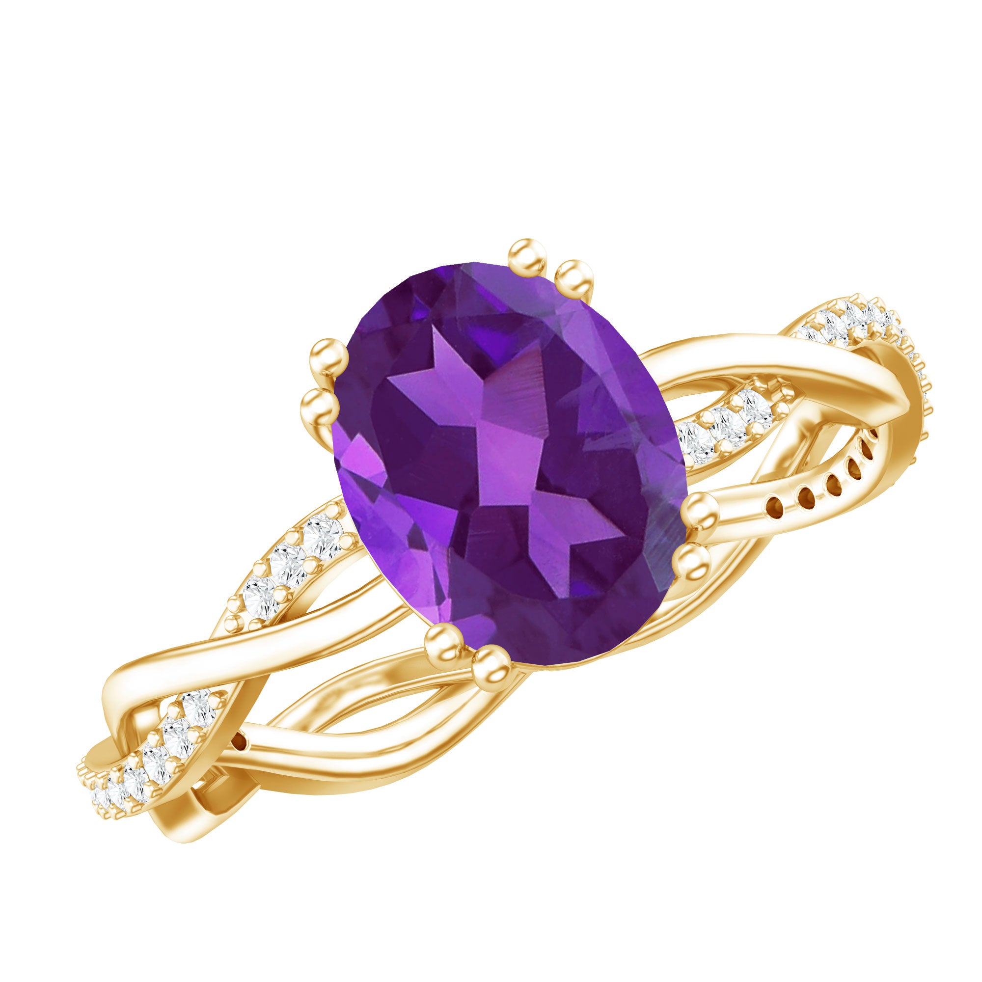 2.5 Carat Amethyst Oval Engagement Ring with Diamond Braided Shank AAA - Rosec Jewels