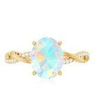 Real 8X10mm Ethiopian Rainbow Opal Engagement Ring with Diamond Braided Shank AAA - Rosec Jewels