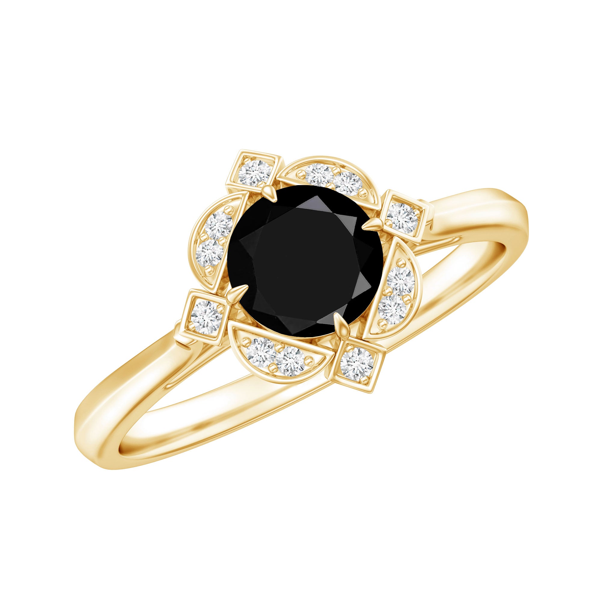Vintage Looking 0.8 Carat Lab Grown Black and White Diamond Engagement Ring AAAA ( Synthetic ) - Rosec Jewels