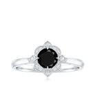 Vintage Style Black Spinel Engagement Ring with Diamond AAA - Rosec Jewels