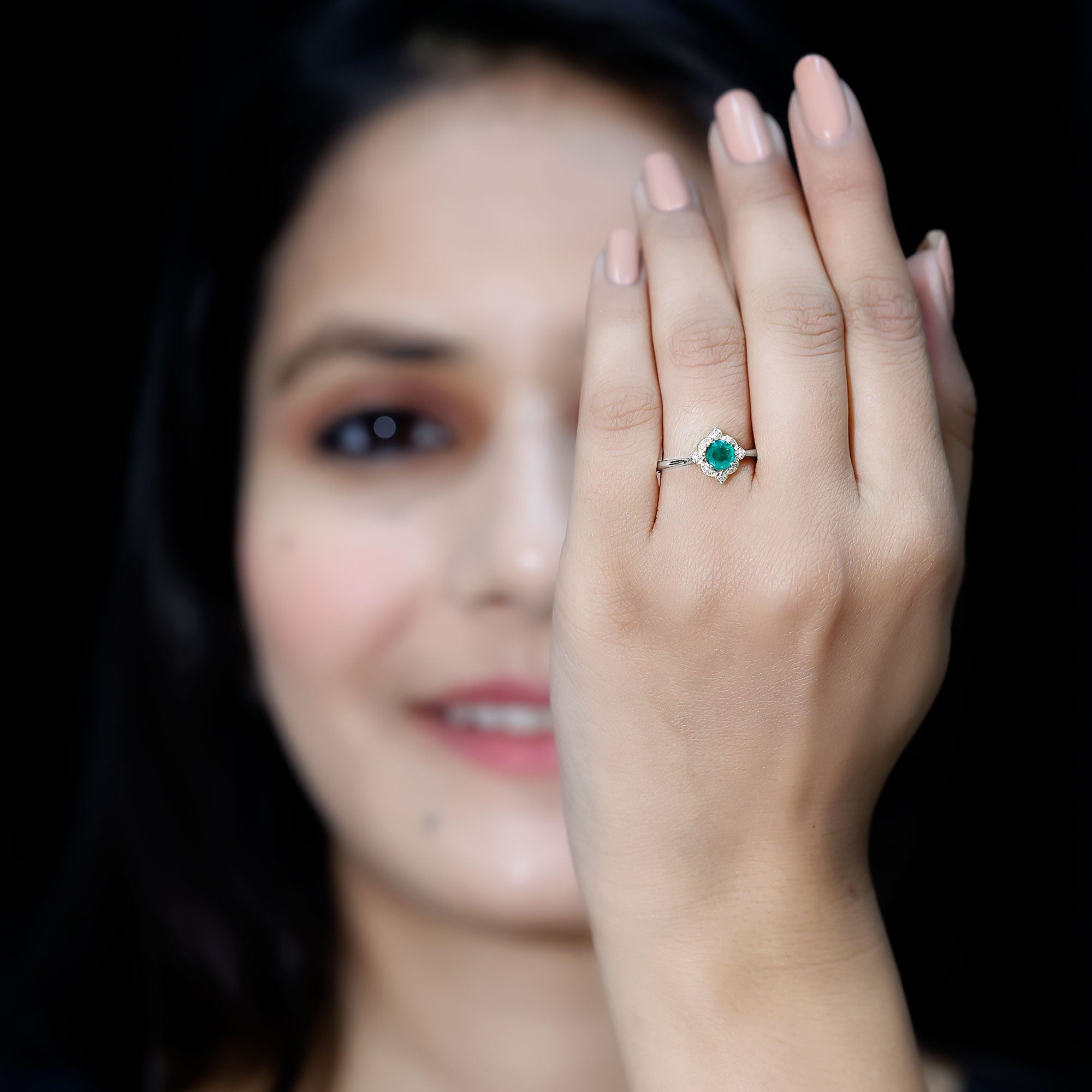 Natural Emerald and Diamond Vintage Inspired Engagement Ring For Her AAA - Rosec Jewels