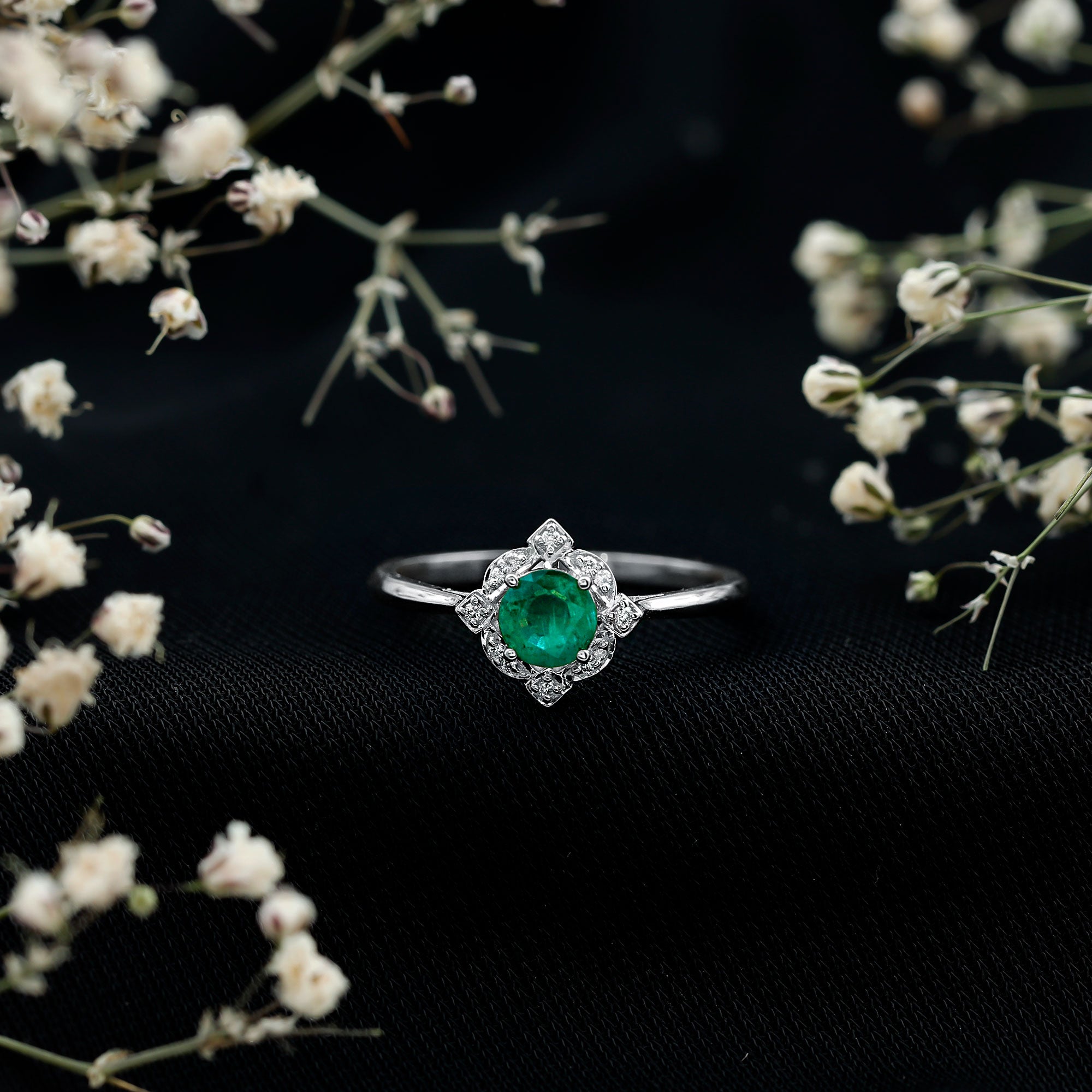 Natural Emerald and Diamond Vintage Inspired Engagement Ring For Her AAA - Rosec Jewels