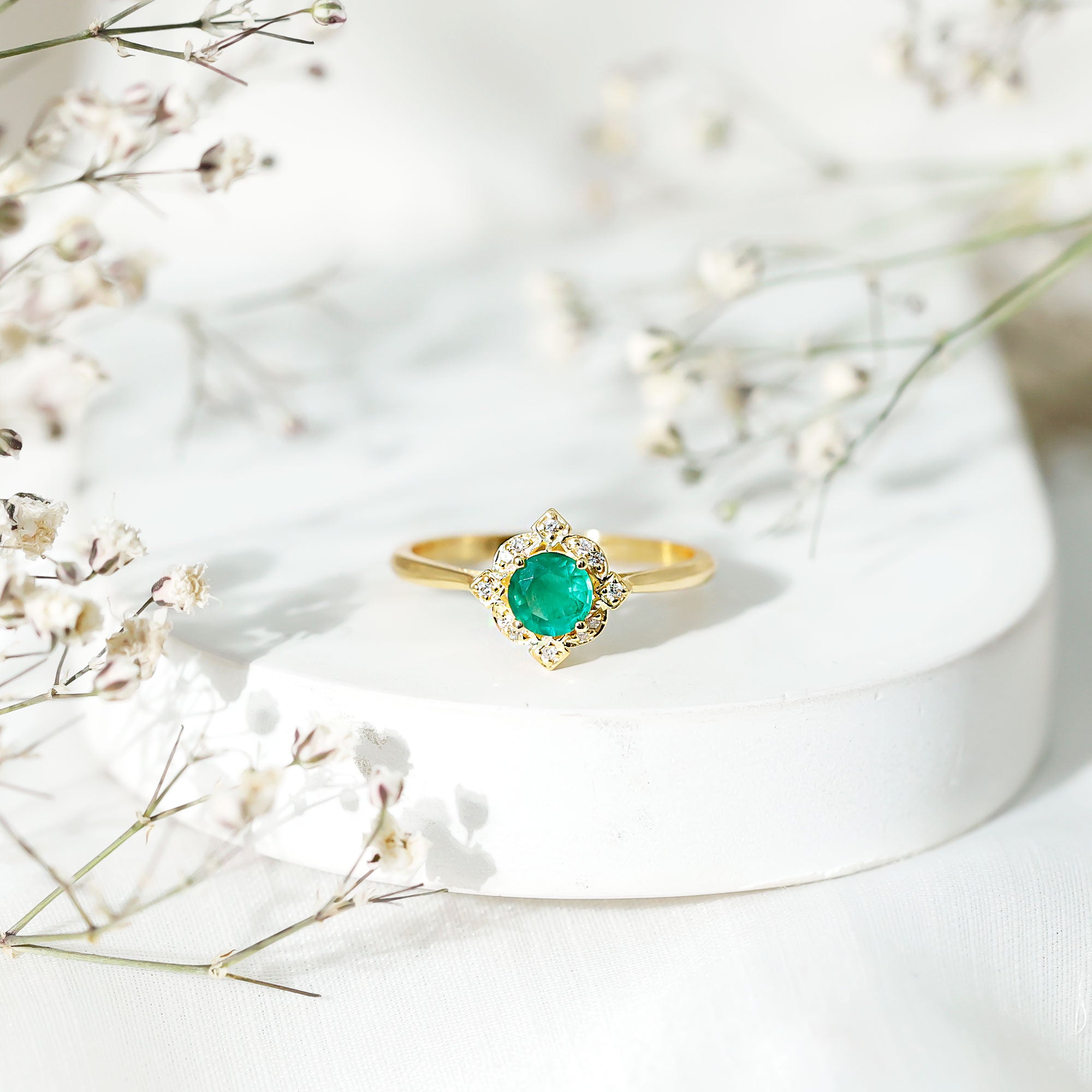 Natural Emerald and Diamond Vintage Inspired Engagement Ring For Her AAA - Rosec Jewels
