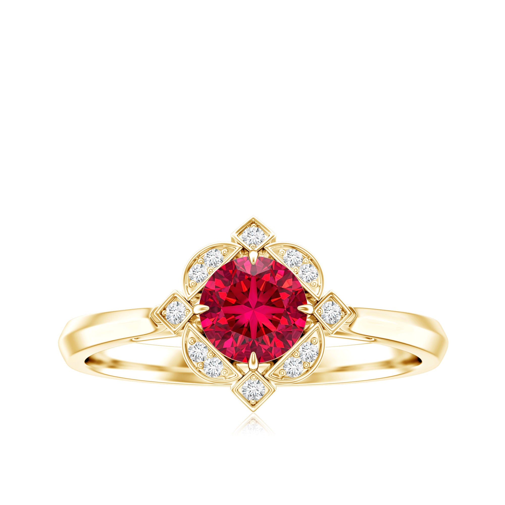 Rosec Jewels-Vintage Style Lab Grown Ruby and Diamond Engagement Ring