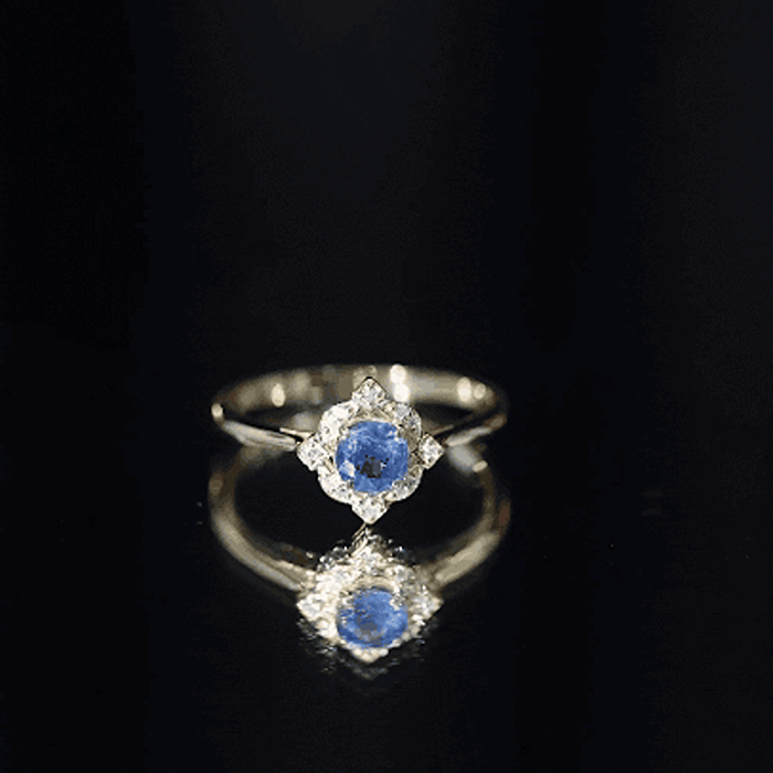Vintage Style 0.9 Carat Blue Sapphire Engagement Ring with Diamond Halo AAA - Rosec Jewels