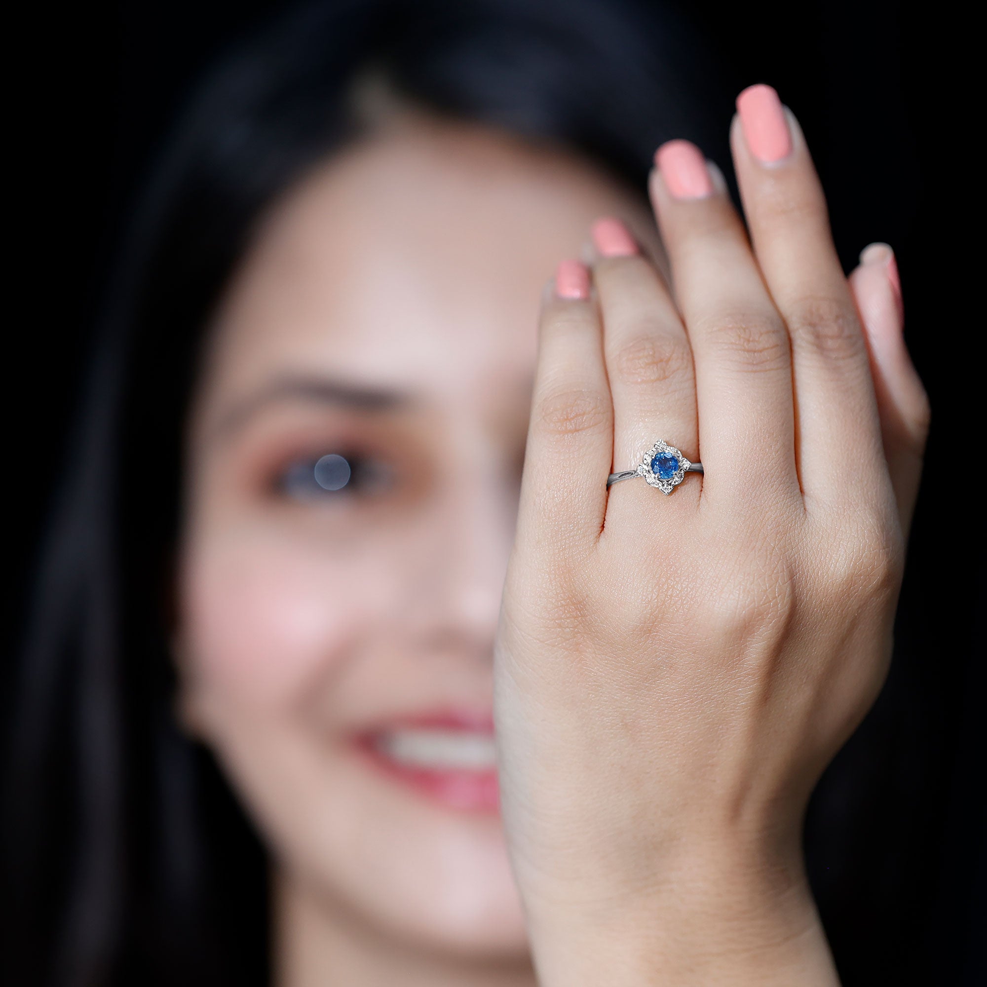 Vintage Style 0.9 Carat Blue Sapphire Engagement Ring with Diamond Halo AAA - Rosec Jewels