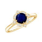 Vintage Style 0.9 Carat Blue Sapphire Engagement Ring with Diamond Halo AAA - Rosec Jewels
