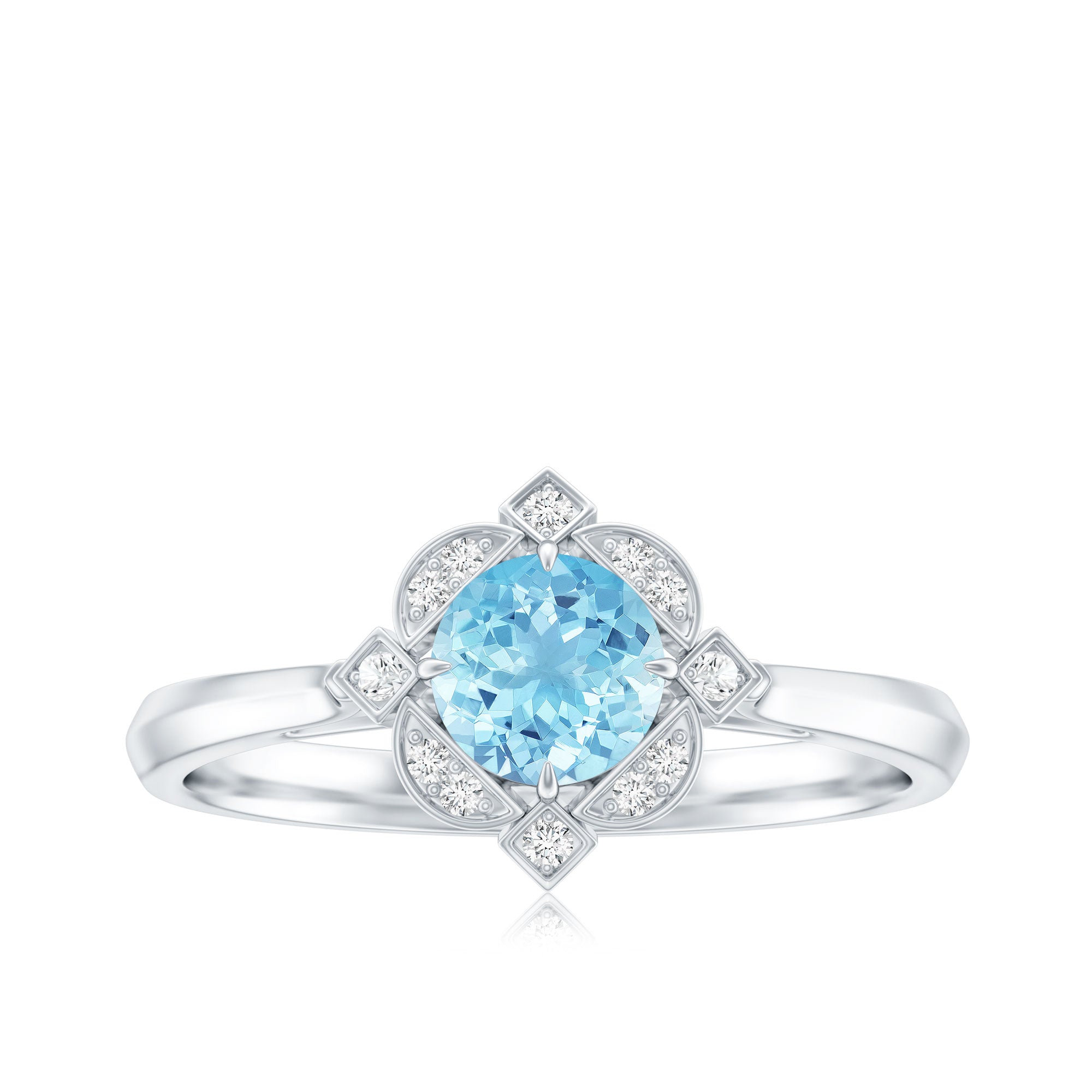 Vintage Inspired Aquamarine and Diamond Engagement Ring with Certificate AAA - Rosec Jewels