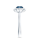 Rosec Jewels-Round Cut London Blue Topaz and Diamond Flower Engagement Ring
