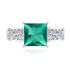 Certified 8 mm Princess Cut Lab Grown Emerald Filigree Engagement Ring AAAA - Rosec Jewels