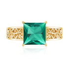 Certified 8 mm Princess Cut Lab Grown Emerald Filigree Engagement Ring AAAA - Rosec Jewels