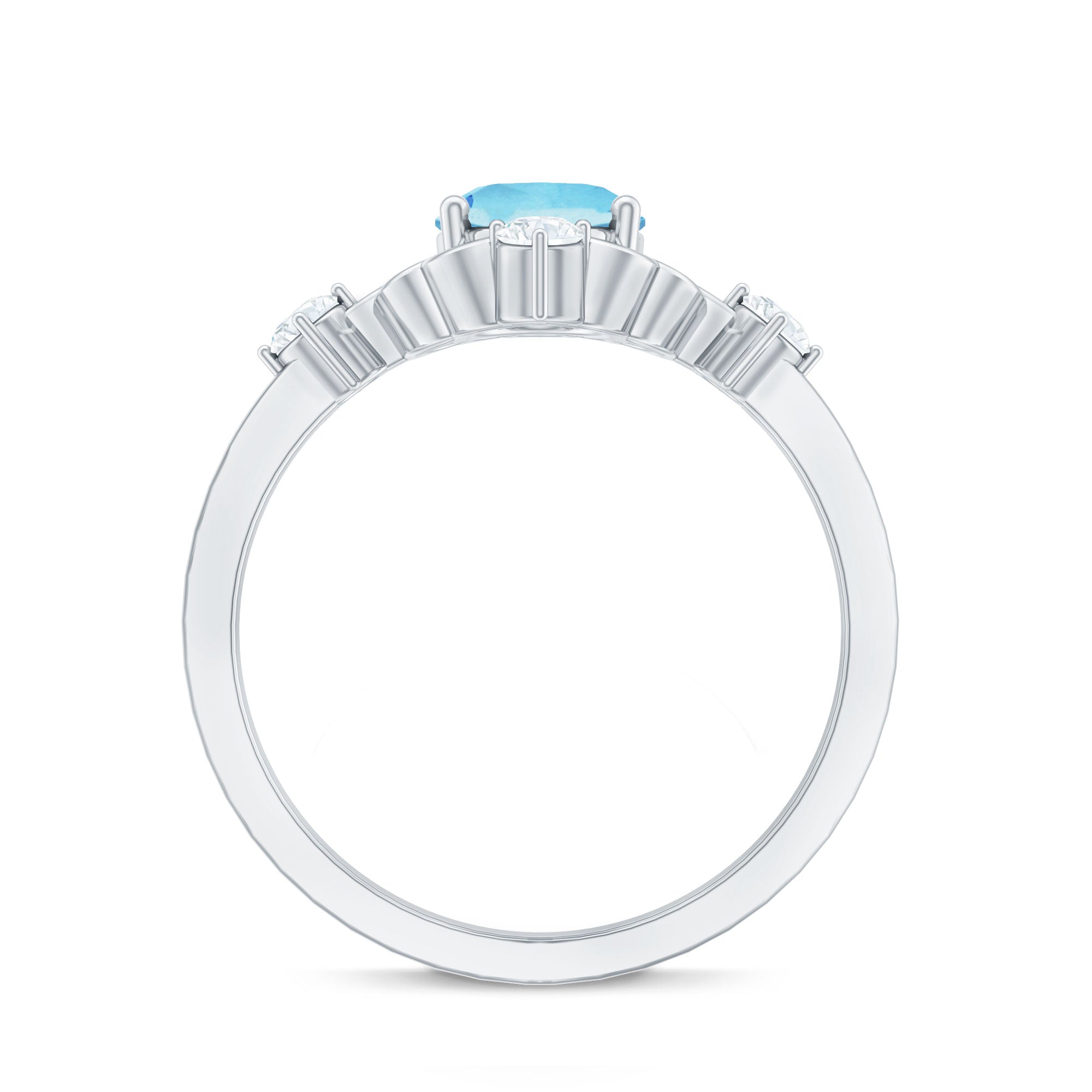 Art Deco Style 1 Carat Oval Shape Aquamarine and Diamond Cocktail Ring AAA - Rosec Jewels