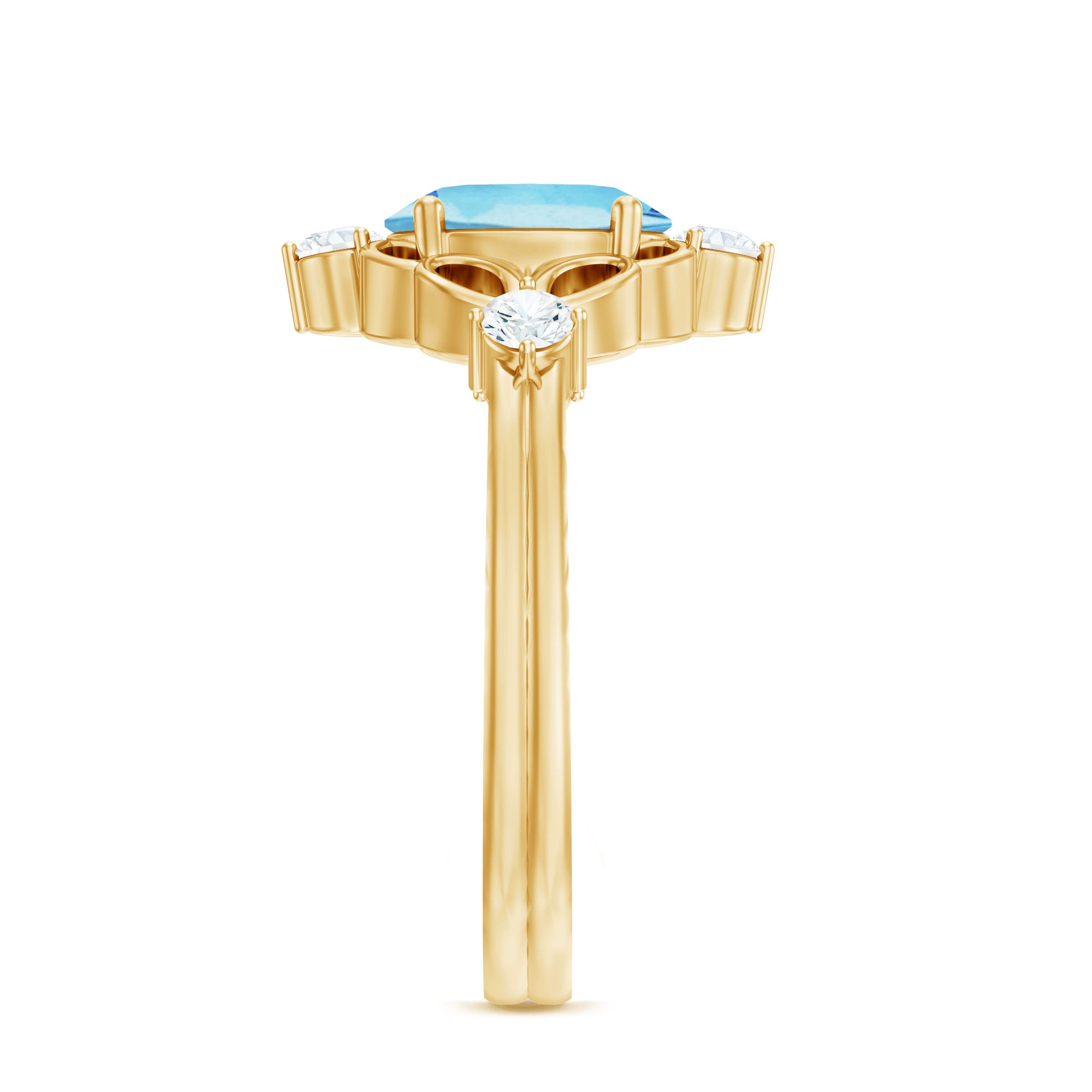 Art Deco Style 1 Carat Oval Shape Aquamarine and Diamond Cocktail Ring AAA - Rosec Jewels