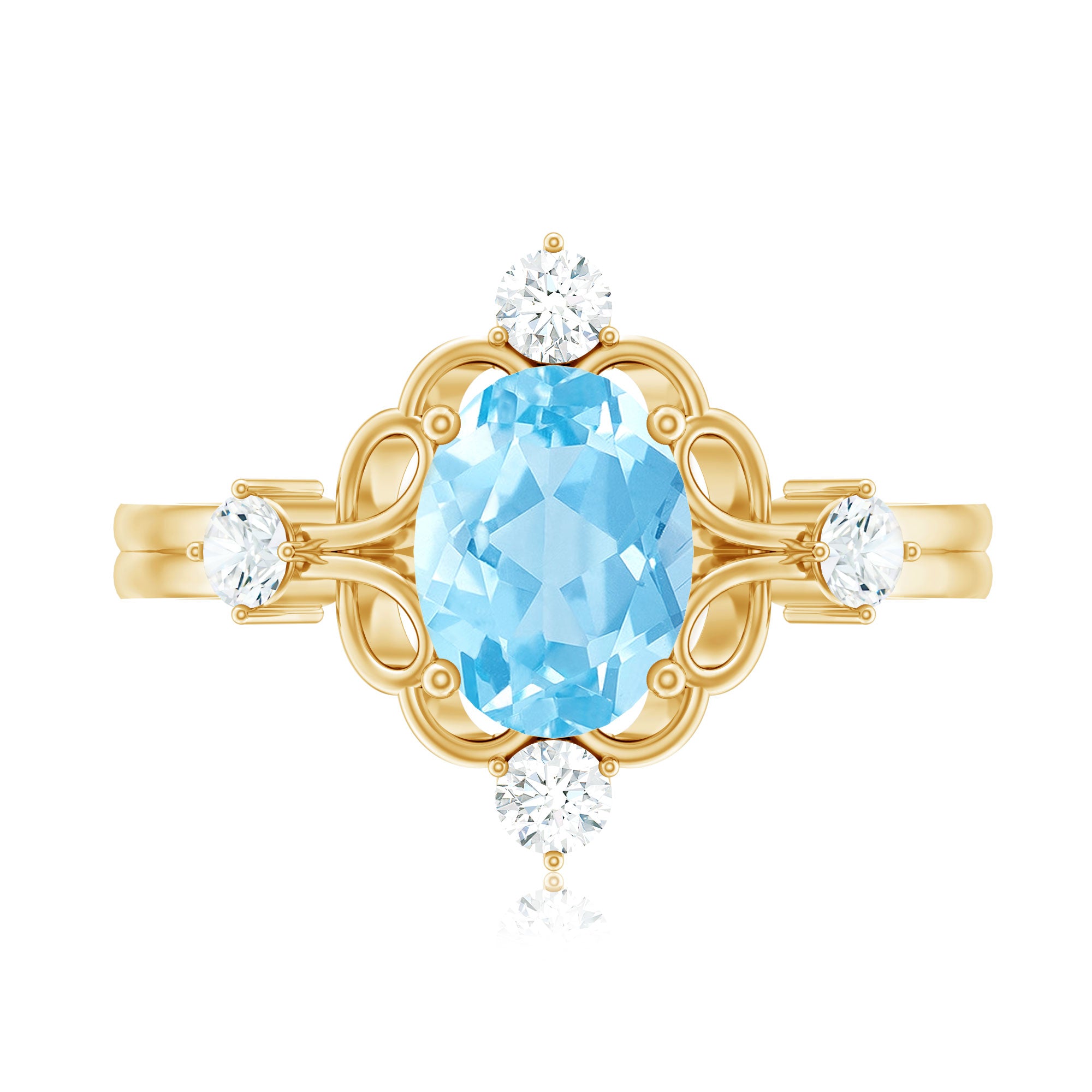 Art Deco Style 1 Carat Oval Shape Aquamarine and Diamond Cocktail Ring AAA - Rosec Jewels