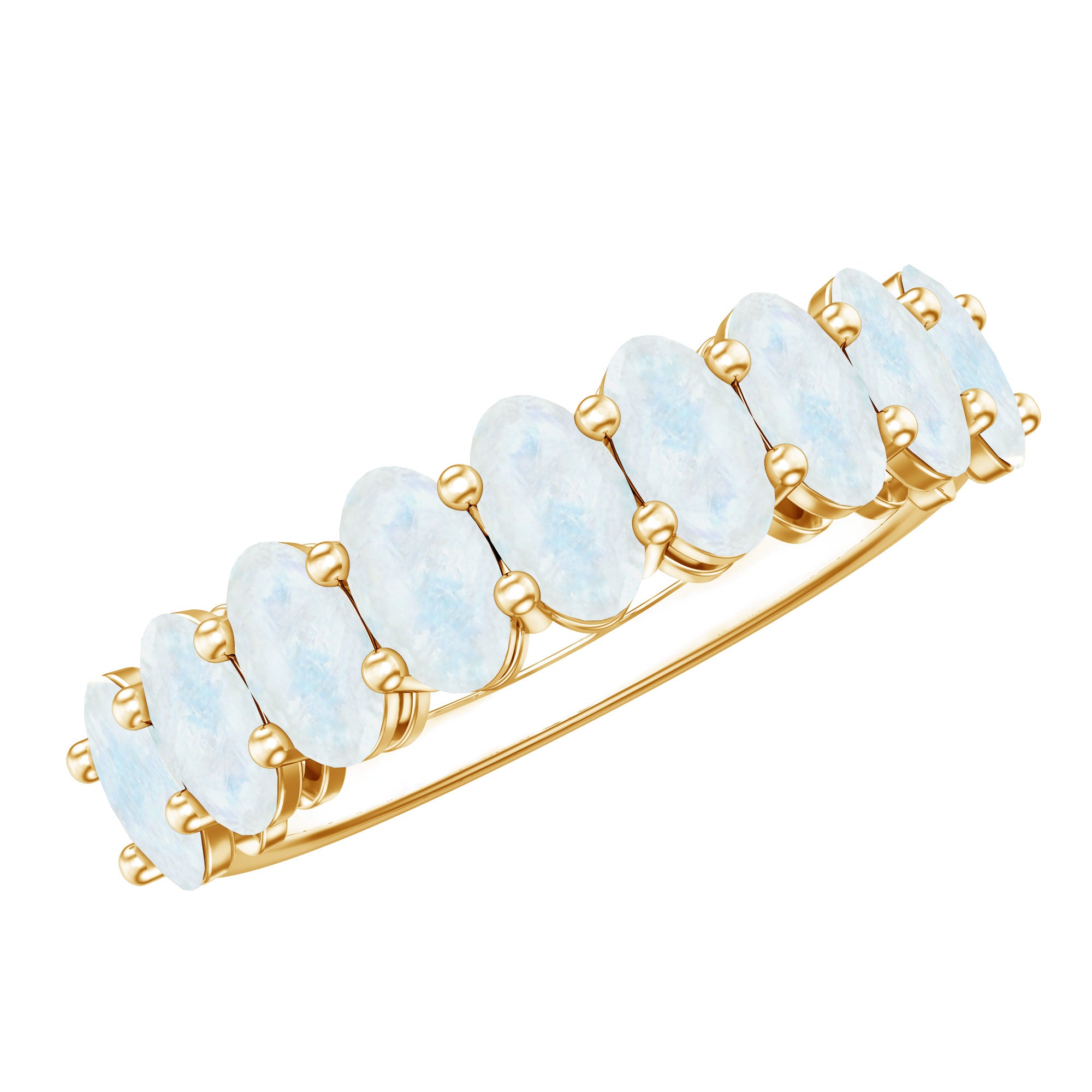Rosec Jewels-Oval Cut Moonstone Half Eternity Wedding Band Ring