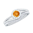 Genuine Citrine Engagement Ring with Diamond Wedding Band AAA - Rosec Jewels
