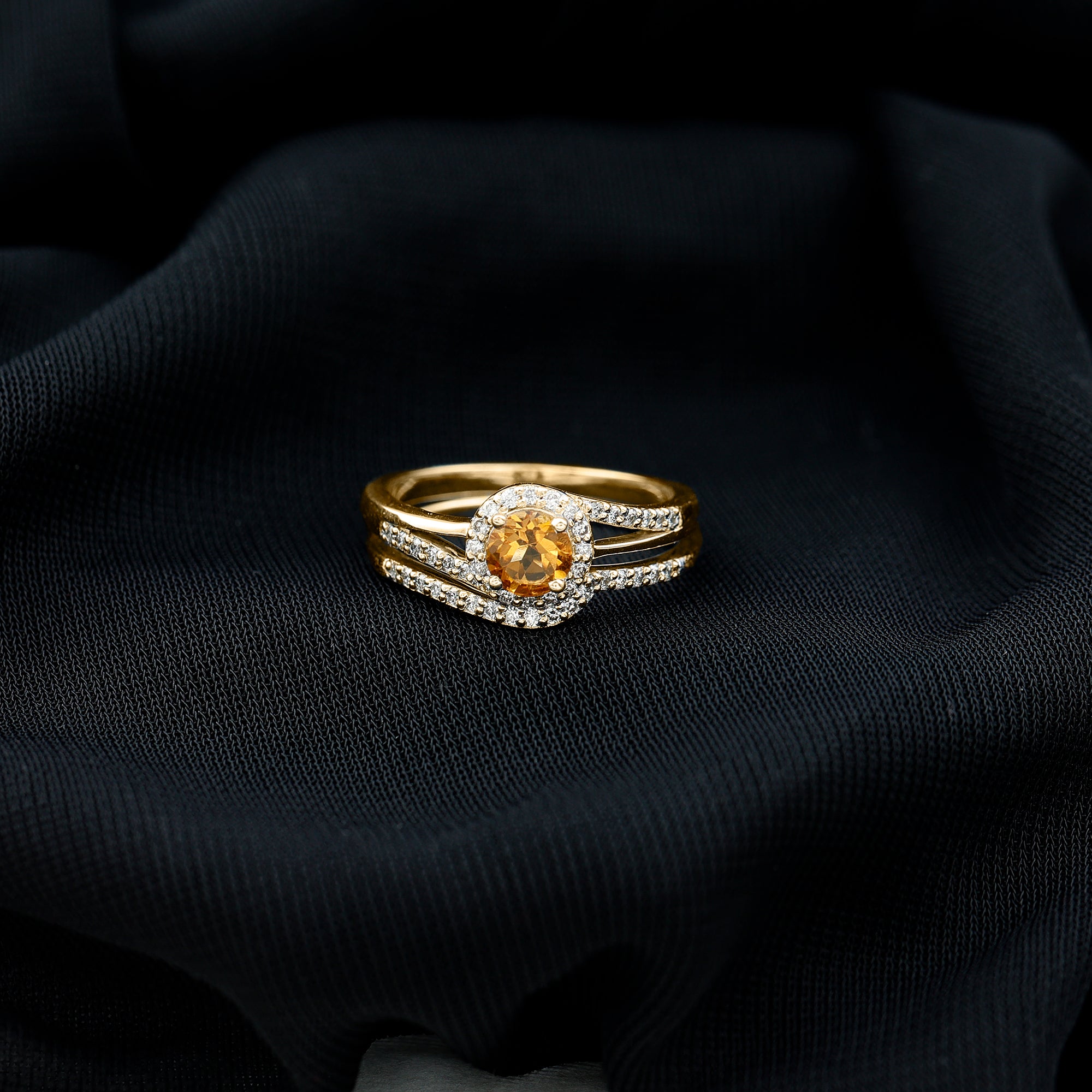 Genuine Citrine Engagement Ring with Diamond Wedding Band AAA - Rosec Jewels