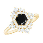 Rosec Jewels-Black Spinel and Diamond Vintage Engagement Ring in Silver