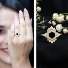 Rosec Jewels-Black Spinel and Diamond Vintage Engagement Ring in Silver