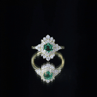 Rosec Jewels-Vintage Looking Lab Created Emerald and Diamond Engagement Ring in Silver