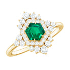 Rosec Jewels-Vintage Looking Lab Created Emerald and Diamond Engagement Ring in Silver