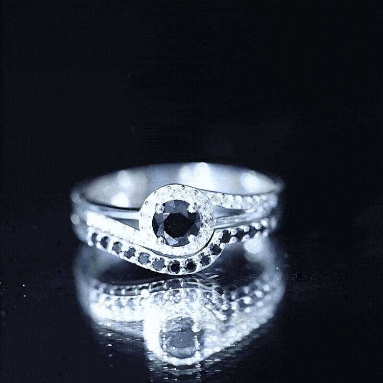 Certified Lab Grown Black and White Diamond Engagement Ring Set for Women AAAA ( Synthetic ) - Rosec Jewels