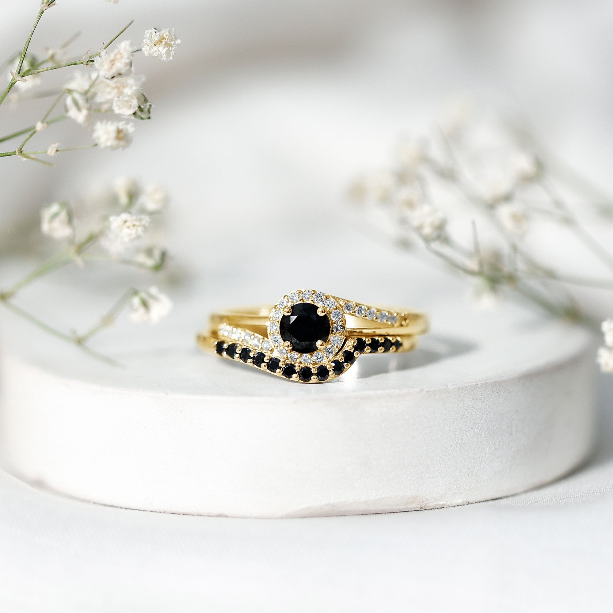Certified Lab Grown Black and White Diamond Engagement Ring Set for Women AAAA ( Synthetic ) - Rosec Jewels