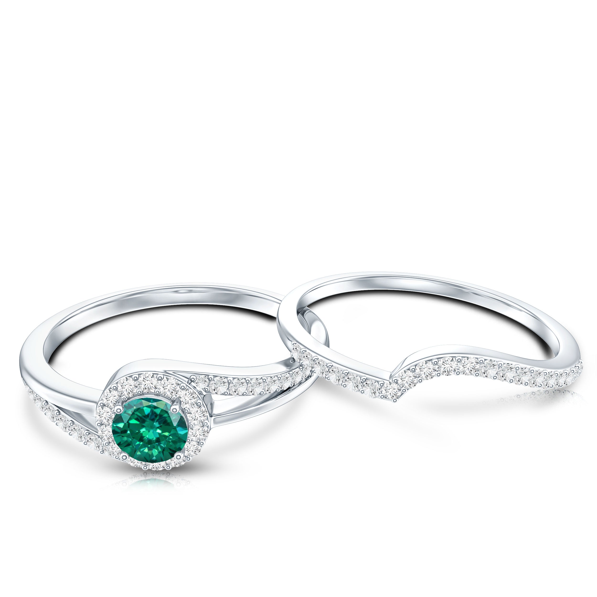 Certified Lab Grown Emerald Diamond Wedding Bridal Ring Set of 2 AAAA - Rosec Jewels
