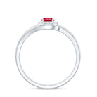 Certified Lab Ruby and Diamond Halo Wedding Ring Set AAAA - Rosec Jewels