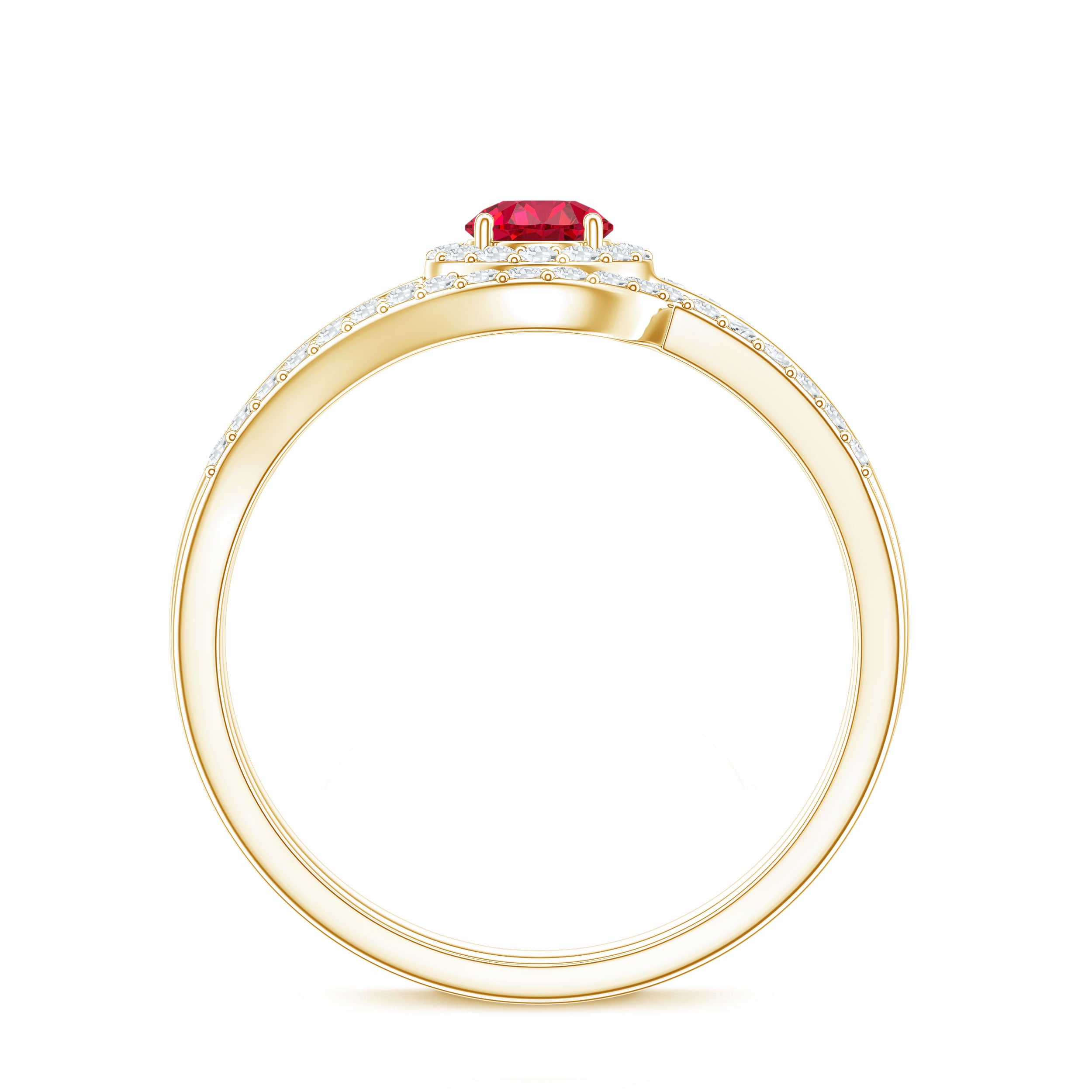 Certified Lab Ruby and Diamond Halo Wedding Ring Set AAAA - Rosec Jewels