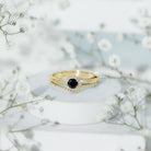 Black Onyx Minimal Wedding Rings Set with Diamond Curved Band AAA - Rosec Jewels