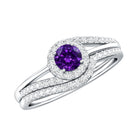 0.4 Carat Natural Amethyst Diamond Wedding Bridal Ring Set of 2 AAA - Rosec Jewels