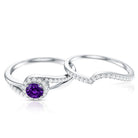 0.4 Carat Natural Amethyst Diamond Wedding Bridal Ring Set of 2 AAA - Rosec Jewels