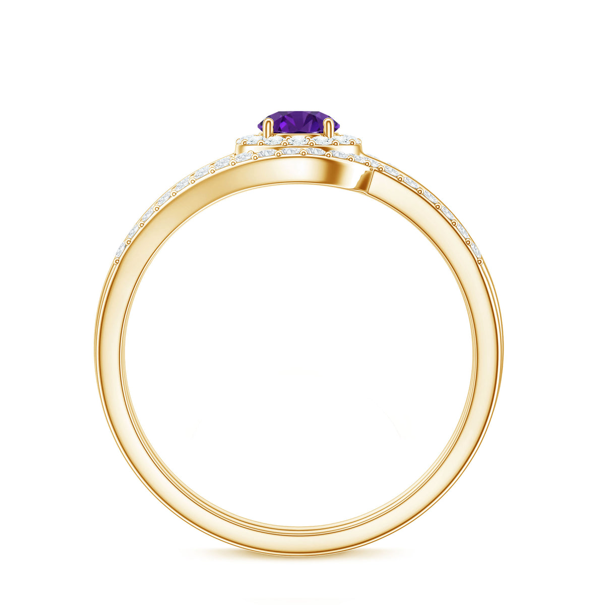 0.4 Carat Natural Amethyst Diamond Wedding Bridal Ring Set of 2 AAA - Rosec Jewels