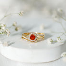 Certified Fire Opal Engagement Ring with Diamond Enhancer AAA - Rosec Jewels