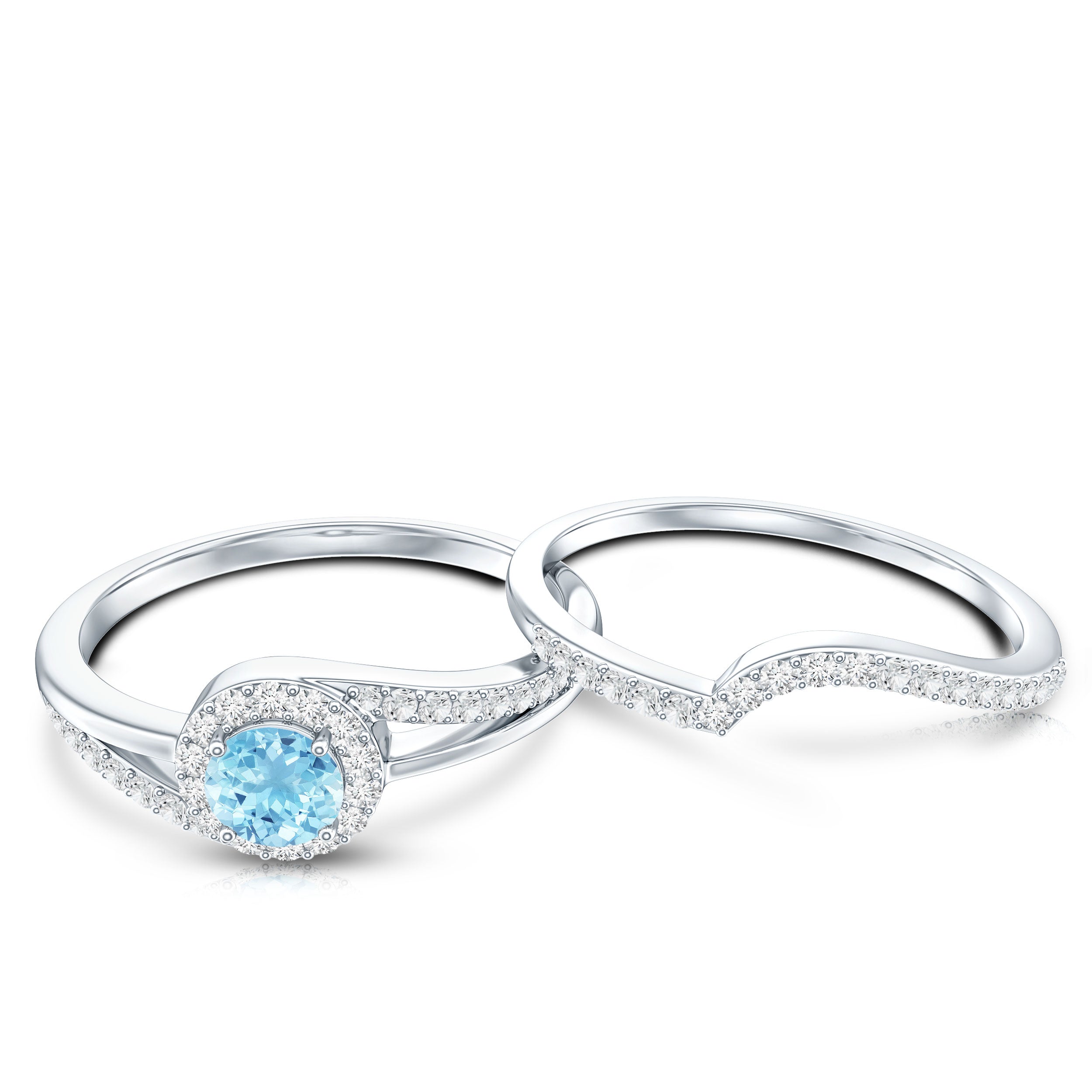 Certified Real Aquamarine Engagement Ring with Diamond Enhancer AAA - Rosec Jewels