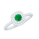 Round Emerald and Diamond Double Halo Engagement Ring AAA - Rosec Jewels