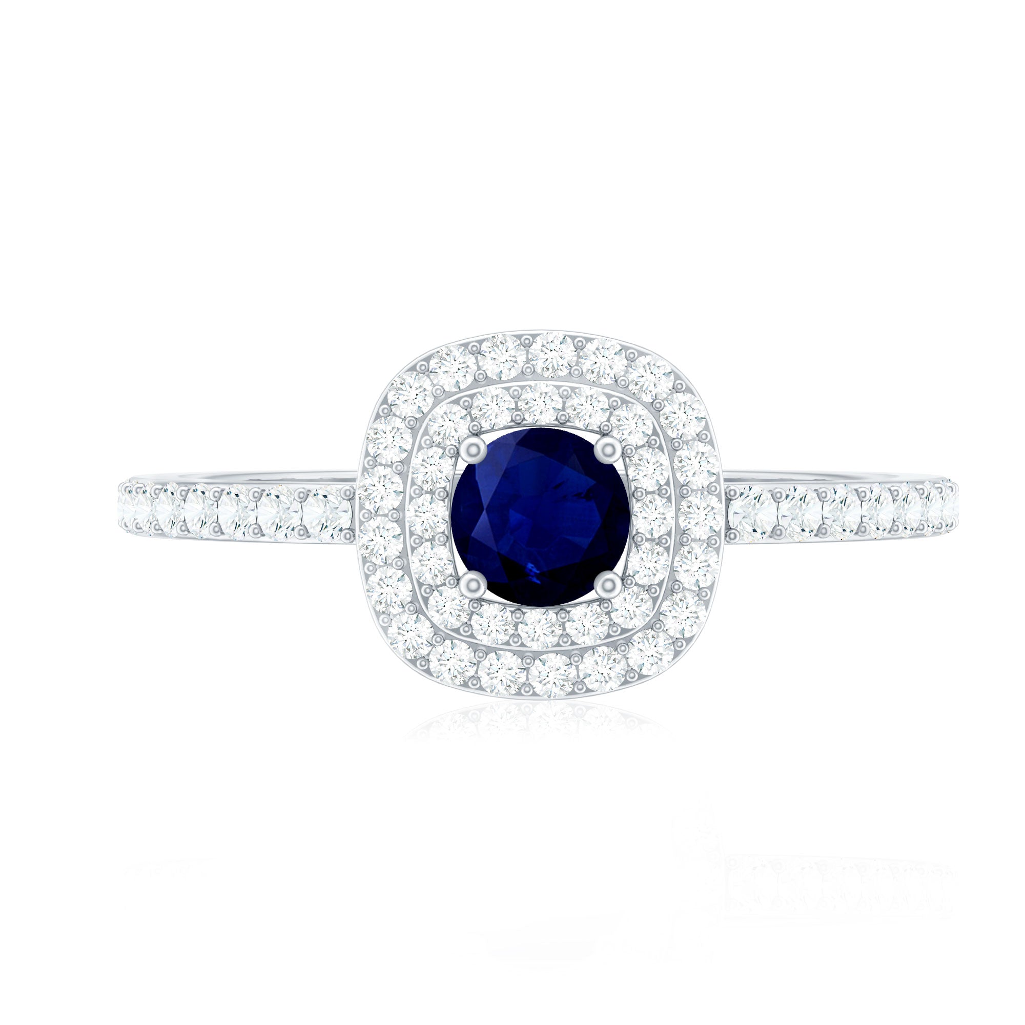 Rosec Jewels-3/4 CT Classic Blue Sapphire Double Halo Engagement Ring with Diamond